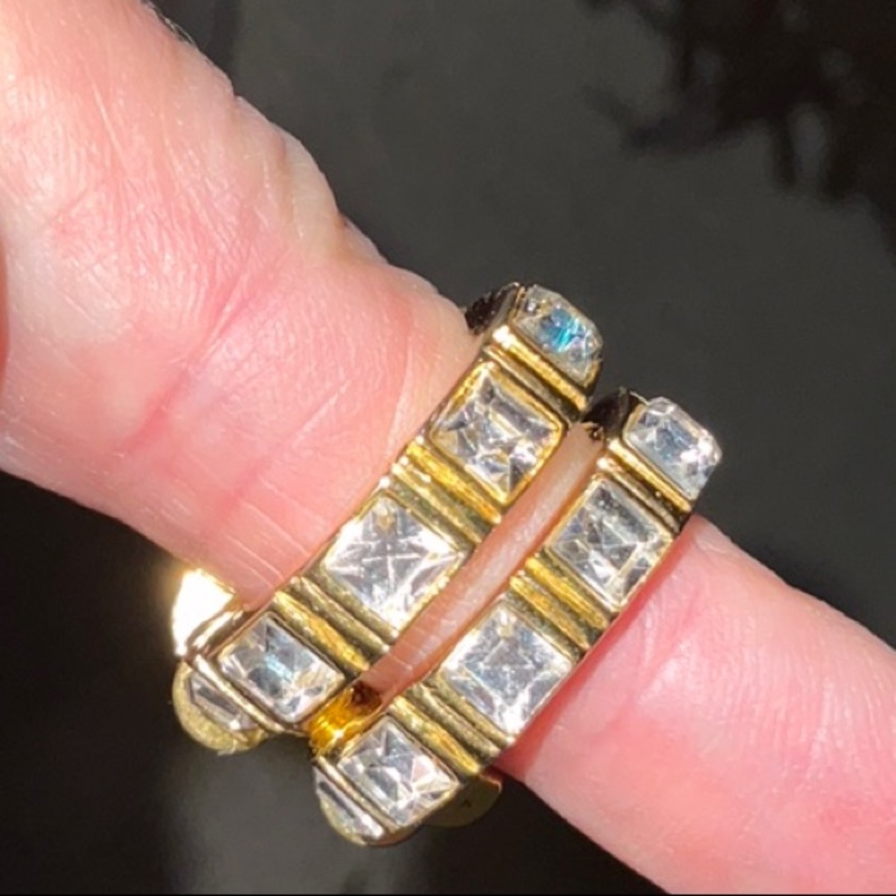 Finart Gold Tone and Sparkly Stone Clip On Earrings
